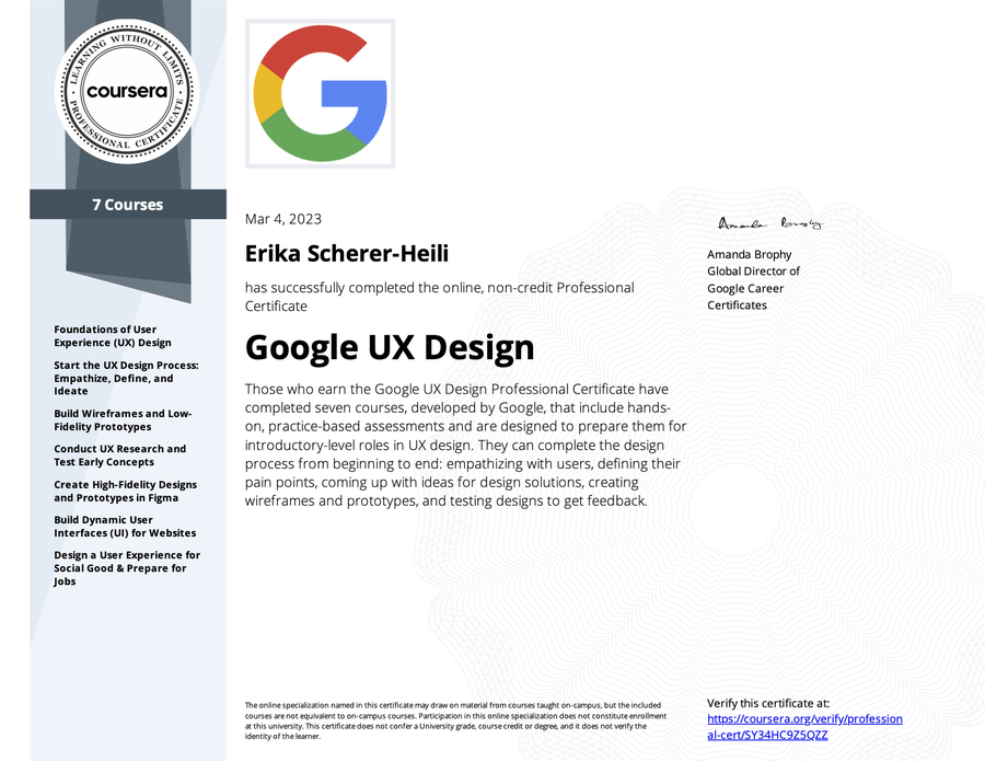 Google UX Design Professional Certificate badge